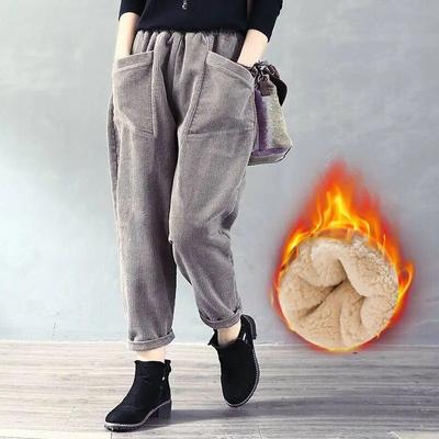 Winter Lamb Wool Casual Pants Women Fashion Loose Striped Thick Sweatpants Female Korean Warm Simple Elegant Trousers 2024 New