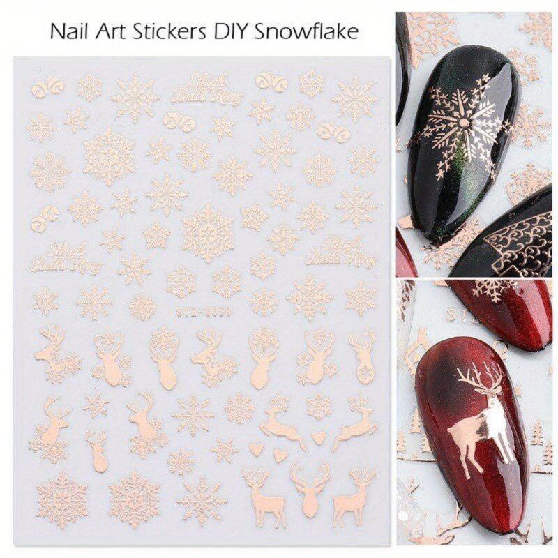 3D Nail Art Sticker Christmas Sticker Nail Rose Gold Glitter Snowflake Applique Nail Manicure Winter