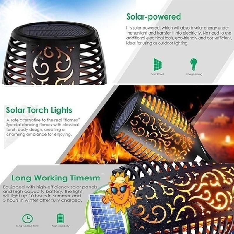 96LED Solar Flame Flashlight Waterproof Garden Decoration Outdoor Lawn Path Courtyard Terrace