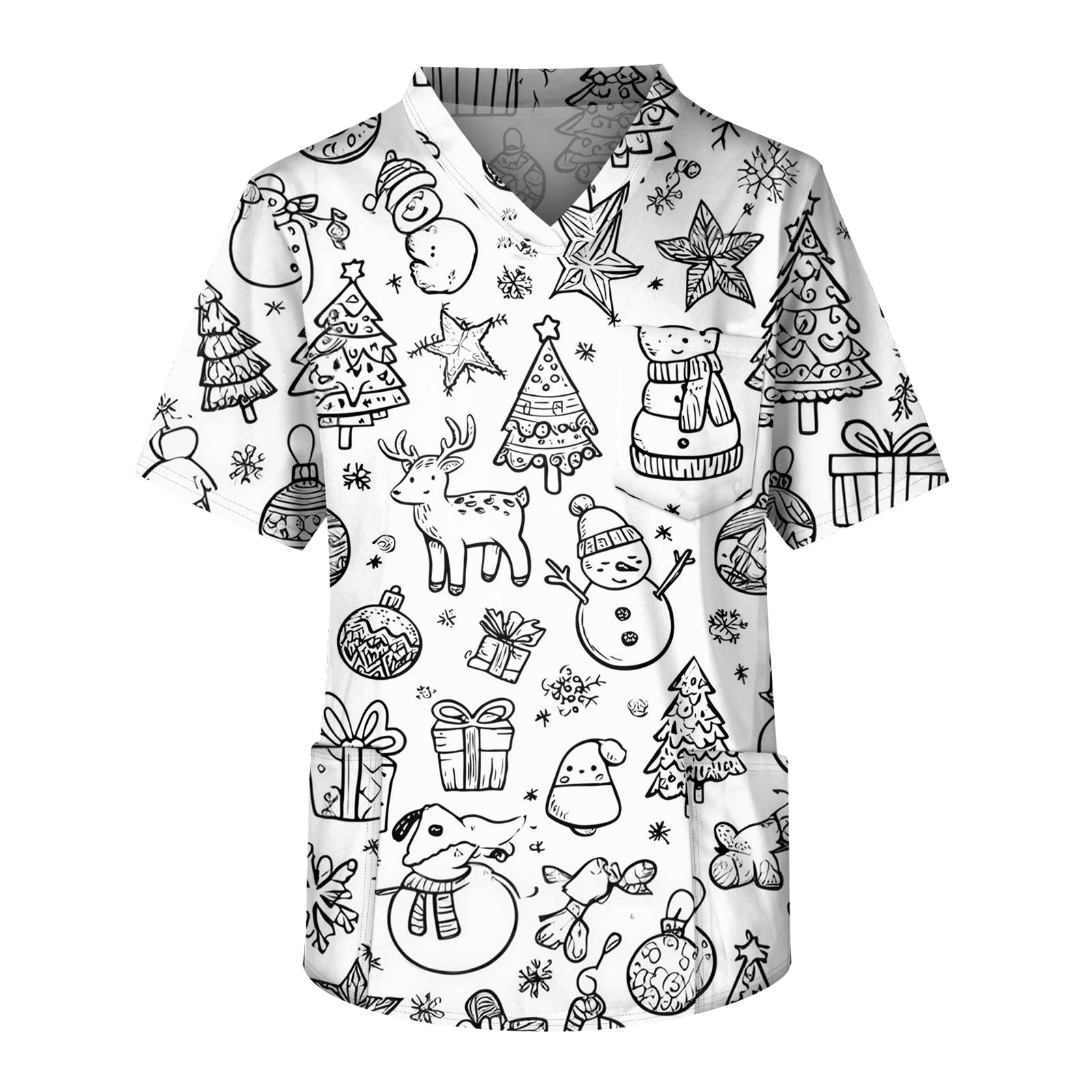 

Men s Short-sleeved V-neck Print Chest Pocket Caregiver Shirt XXXXXL чорний