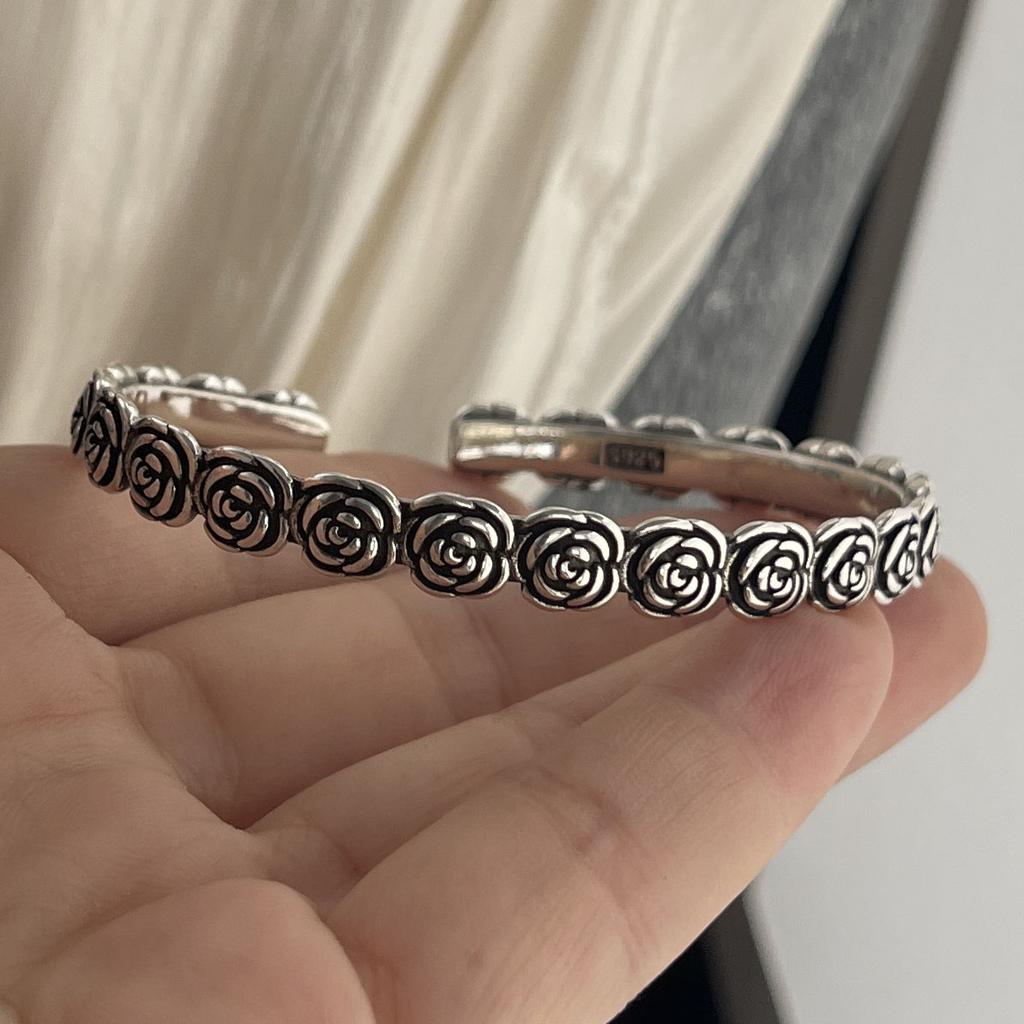 Xiaomi 100% Solid 925 Sterling Silver Retro Bracelet for Women Men Vintage Handmade Flower Patern Bracelet Birthday Gift