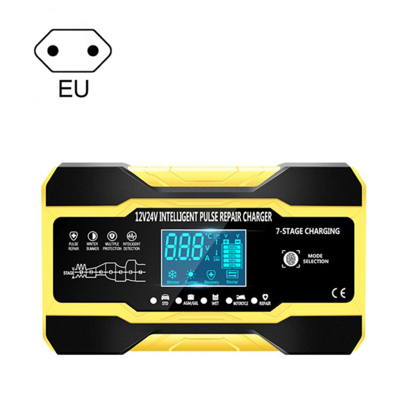 Motorcycle Car Battery Charger 12V 10A 24V 5A Pulse Repair Charger with LCD Display Automatic Smart Fast Auto Battery Charger