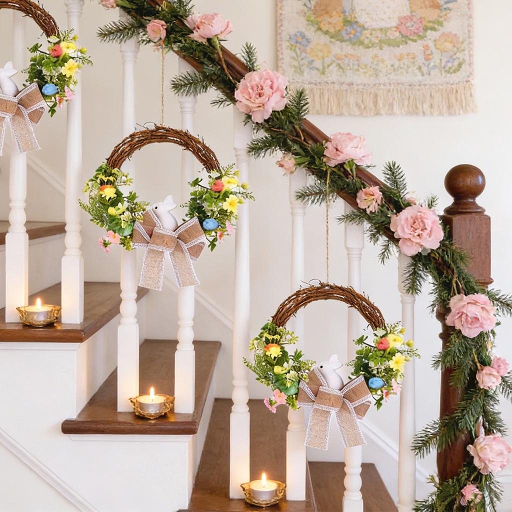 Easter Wreath Foam Egg Door Hanging Wreath Linen Bow Door Hanging Decoration