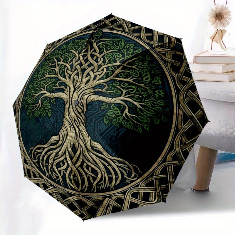 Tree of Life Umbrella - Celtic Knot Design with Automatic Open/Close, Compact Folding Umbrella, Elegant Celtic Knot Pattern in