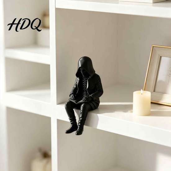 Dark Academia Wohnkultur 3D-gedruckte Kapuzen-Skelett-Lesefigur Gothic Bücherregal-Rand-Sitzer Statue Raumzubehör Halloween-Dekoration