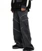 Aleseuseussi Knee String Cargo Denim Pants - Gray