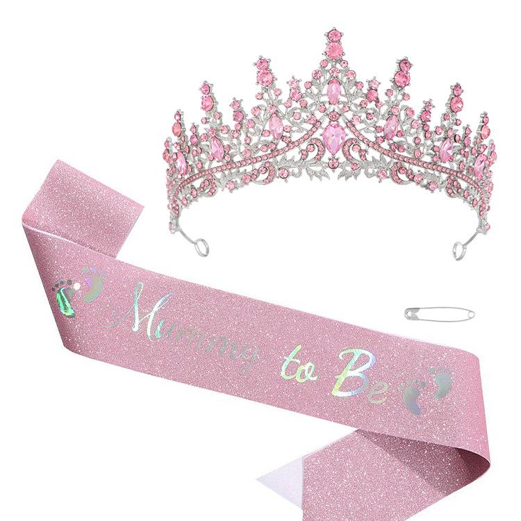 Birthday Queen Pink Rhinestone Crown & Shoulder Strap Set - Party Accessories