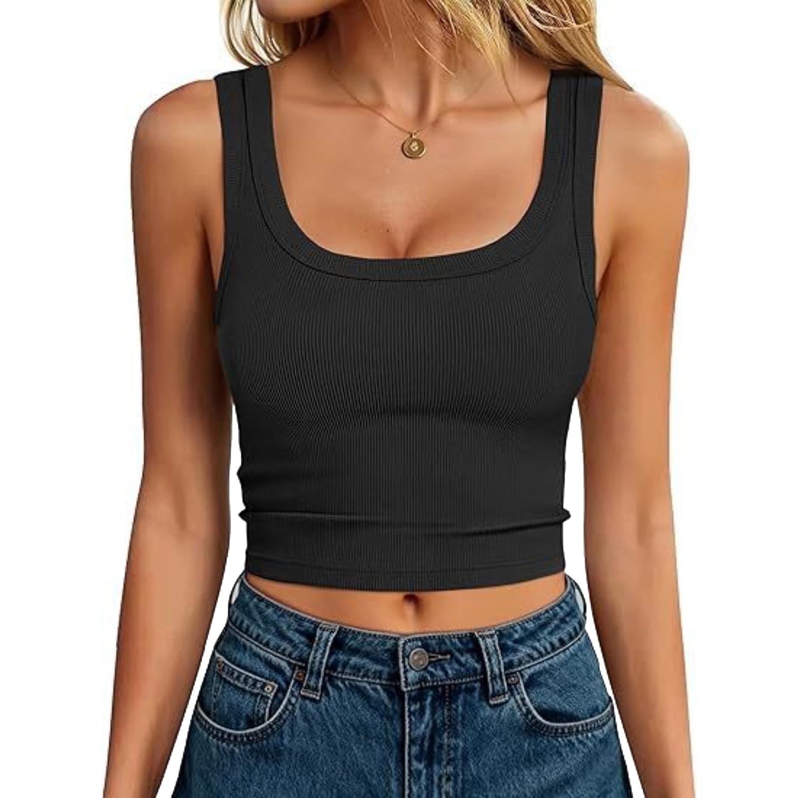 Women s Fashion Cropped Sleeveless Ribbed Tank Top for Summer Casual Fit L