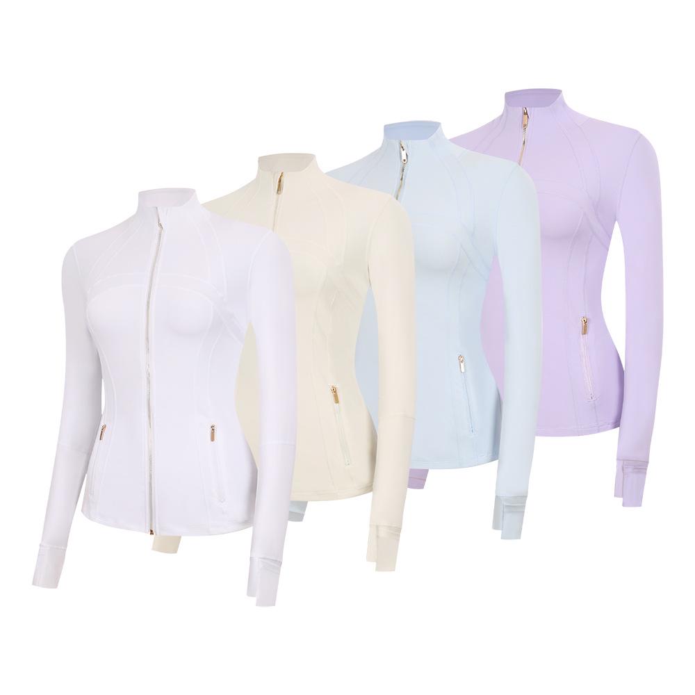 In Stock: LU Women's Slim Fit Yoga Jacket with Gold Zipper - Stand Collar Running Top