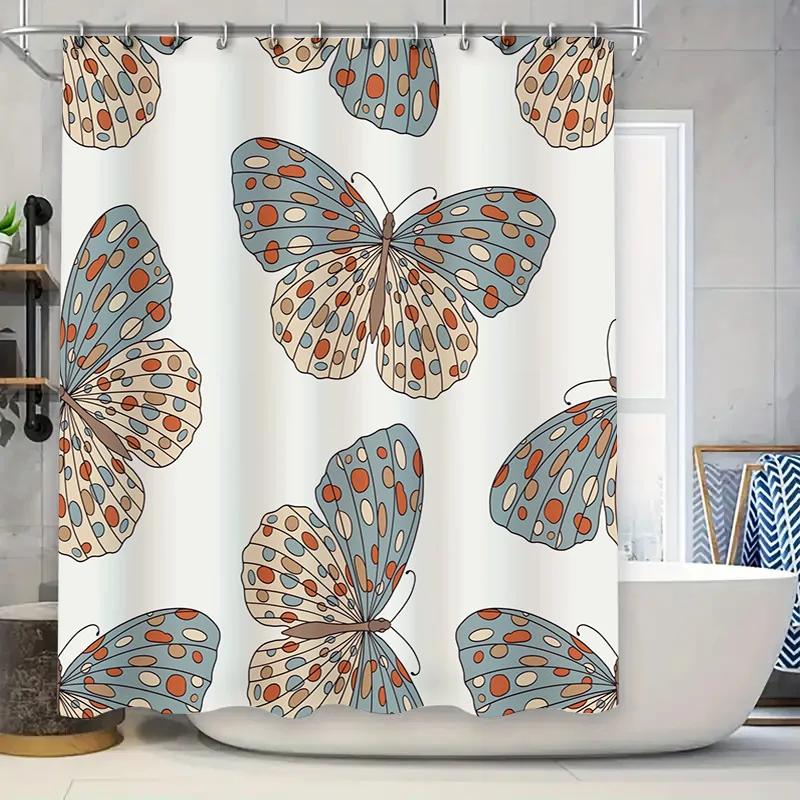 

Delightful Blue Orange Polka Dot Butterfly Printed Shower Curtain for Bathroom Decor 90X180CM