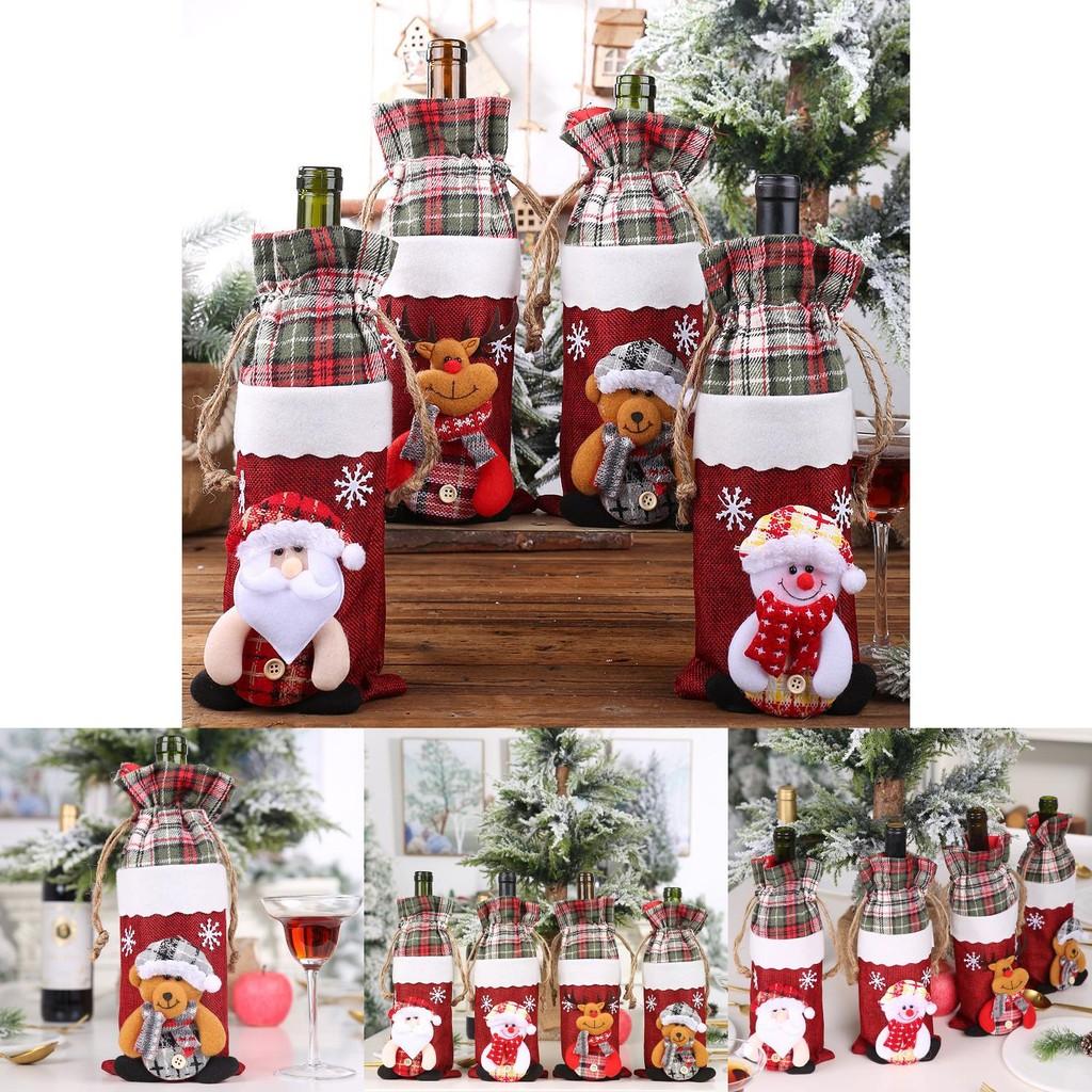 Elegante Rotweinflaschentasche aus lebhaft kariertem Stoff für Weihnachtsfeiern