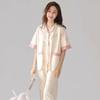 Pajamas Female Cute Sweet Pink Flower Summer Cardigan Short Sleeve Trousers Fashion Versatile Loungewear