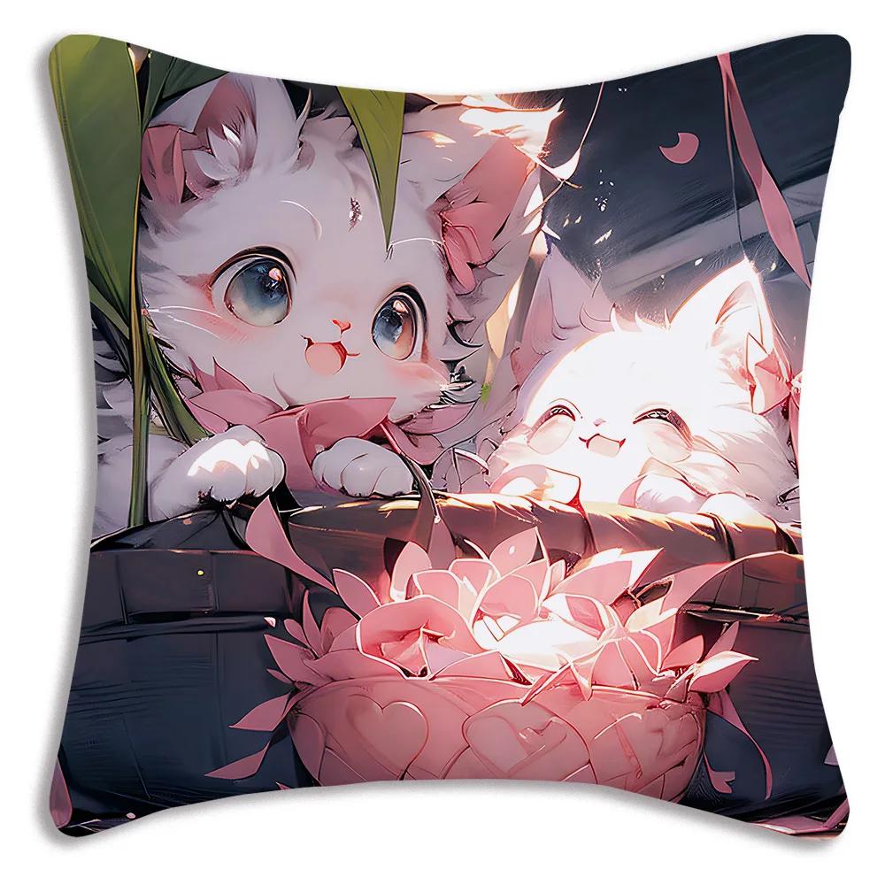 Kawaii Kreslený Roztomilá Kočka Herní Potahy na Polštáře Kreslený Dekorativní Potah na Polštář pro Domácí Pohovku s Potiskem Roztomilý Potah na Polštář