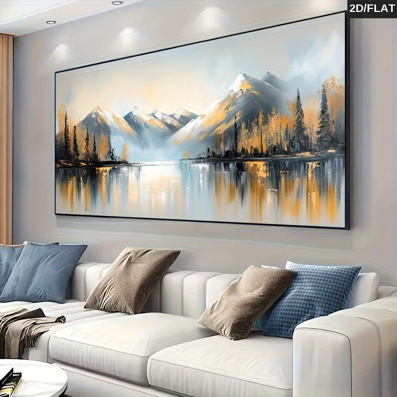 1 abstract canvas mural retro mountain tree and reflection painting wall decoration, bright colors for living room, bedroom, cor