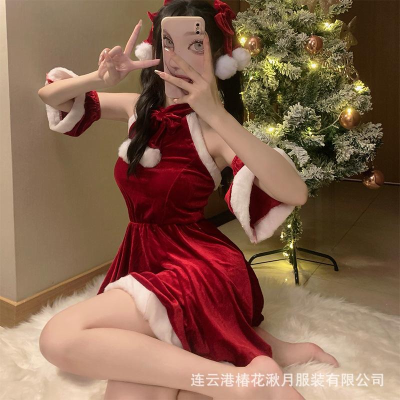 

Large 100kg Christmas Women s Clothing New Year s Robe Maid cos Uniform Suit Stage Performance One size [80-120]