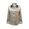 New European And American Women'S Fashion Floral Print Slim-Fit Long-Sleeve Shirt