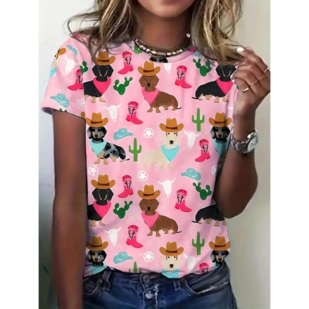 Schäferhund Katze T-Shirts Tier Muster 3D Druck Damen O-Ausschnitt Kurzarm T-Shirt Street Y2k Harajuku T-Shirts Tops Damenbekleidung