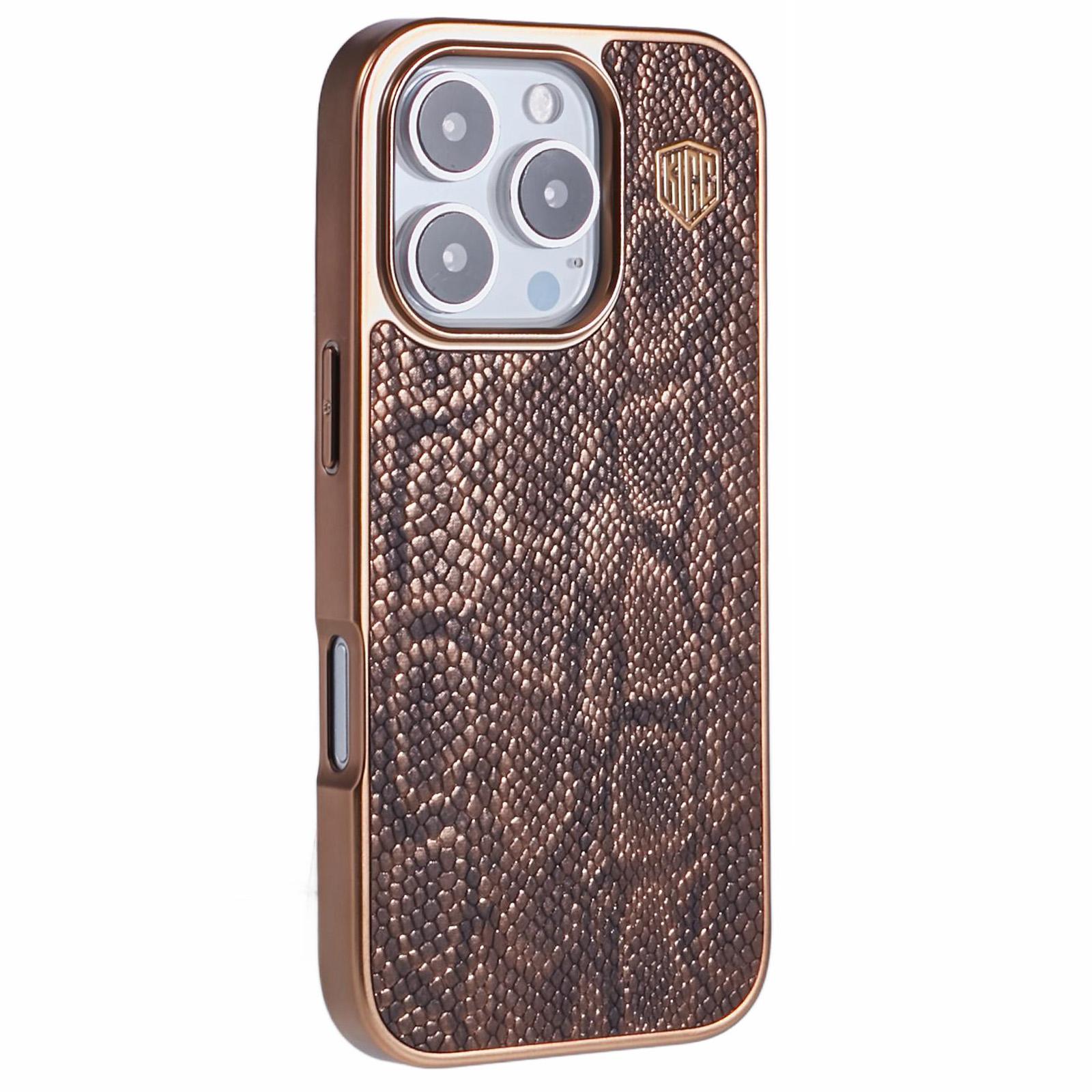 

KIGC For iPhone 16 Pro Max Case Compatible with MagSafe Snake Texture Leather+PC+TPU Back Cover Titanium Gold