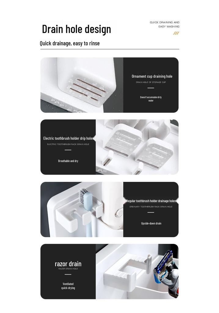 Punch-Free Wall-Mounted Bathroom Toothbrush & Toothpaste Holder Set