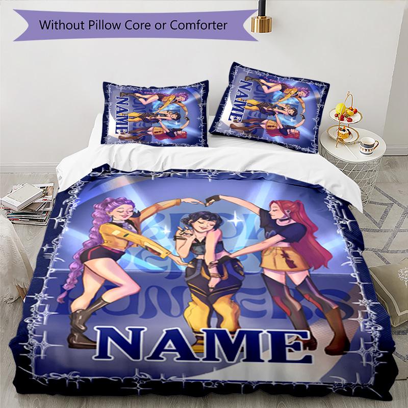 3pcs KPop Demon Hunters6 Cover Set - Personalized Name, HD Printed Bedding with 1 Cover and 2 Pillowcases - Perfect for Home Decor, Easy Care