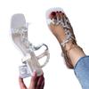 Mode 2025Damen Keilsandalen Schmetterlingssandalen für Damen Eckiger Zeh Kristallabsätze Stiletto Römische Sandalen Transparent