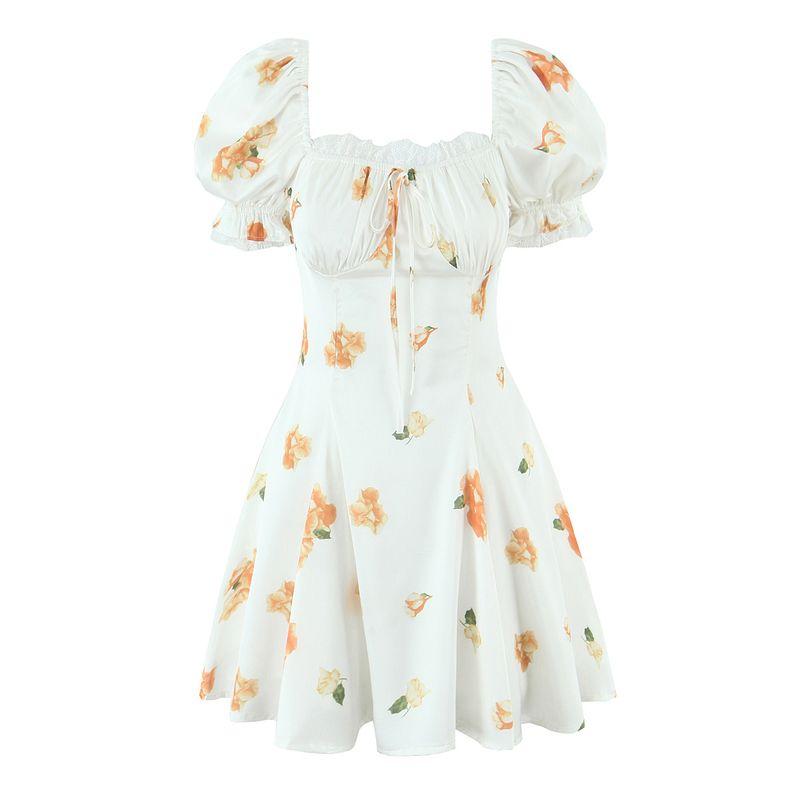 

Summer Huaxin Liu Yifei Same Style French Gentle Floral Puff Sleeves Princess Dress Lace Edge Elegant Dress Midsummer Flower Letter L