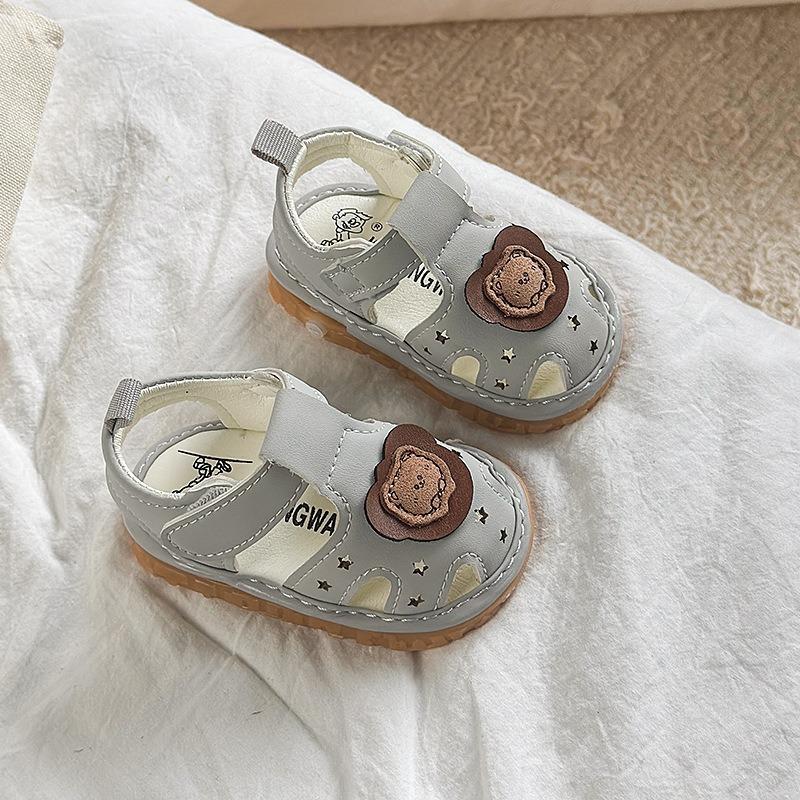 

Summer new baby shoes soft sole walking shoes cartoon squeaky shoes infant sandals 20 сірий колір
