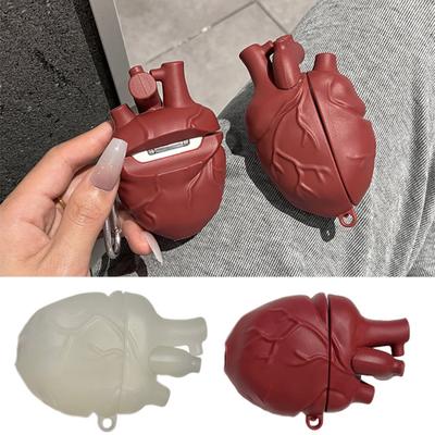 Capa de fone de ouvido em formato de coração vermelho para Airpods Pro 3D, gel de sílica líquida