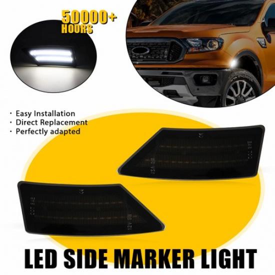 

Smoked Lens White LED Front Fender Side Marker Lights Fit -22 Ford Ranger EA