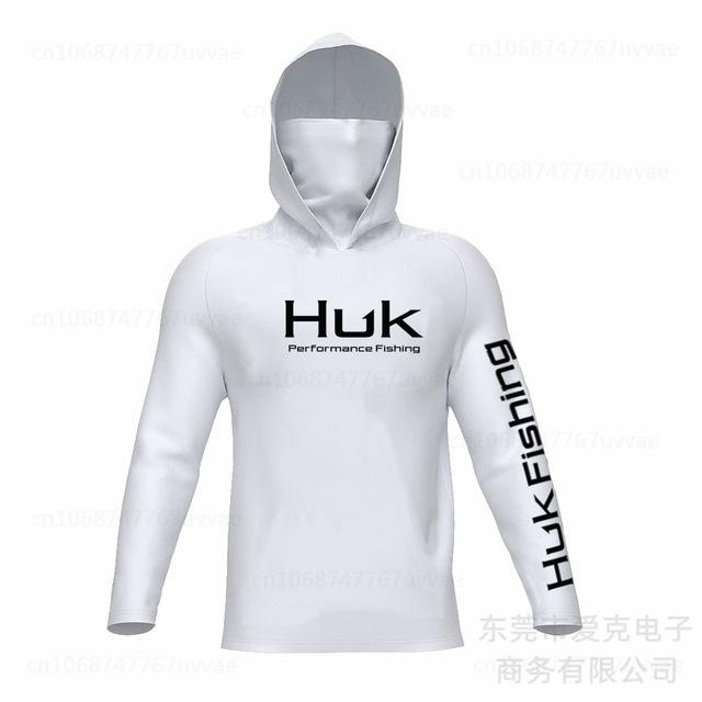 HUK fishing suit men's hoodie summer sun protection long sleeve fishing top with mask outdoor sports fishing shirt