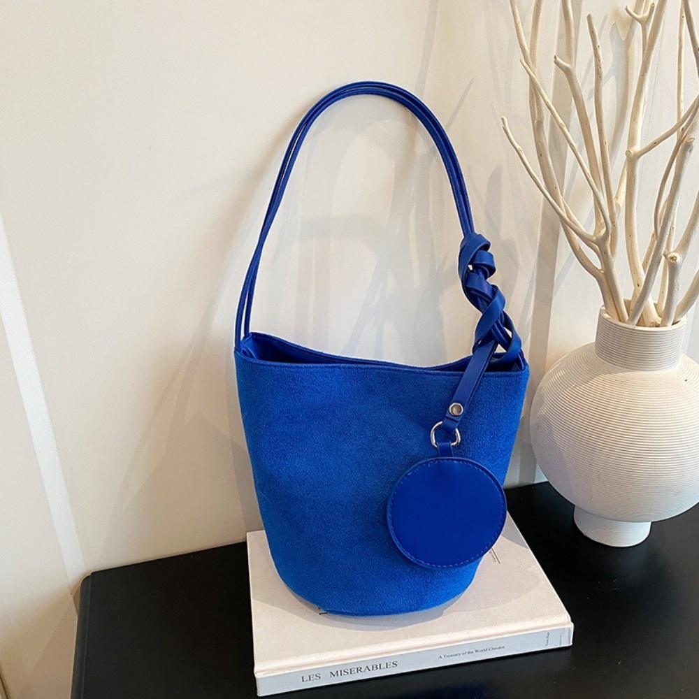

Fashion Solid Color Suede Bucket Bags Large Capacity Buckle Underarm Bag Tote Bag Women