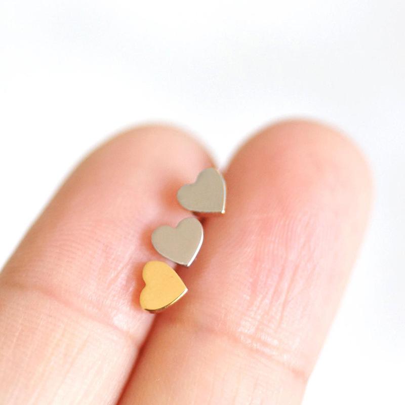 St. Delan Korean Heart Stud Earrings - Simple Stainless Steel Gold Plated Women's Accessories.