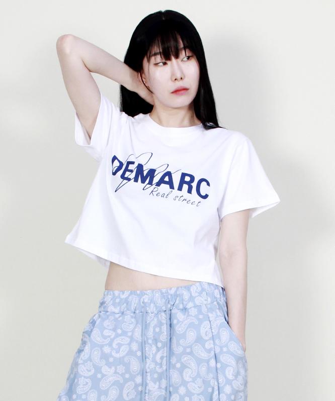 Deumakeu Logo Graphic Crop Short Sleeve T-Shirt White