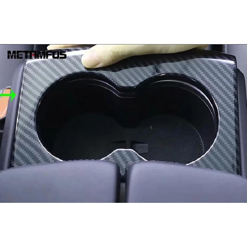 For Tesla Model X 2016-2018   Carbon Fiber Center Console Water Cup Holder Cover Trim Sticker Accessories Car Styling