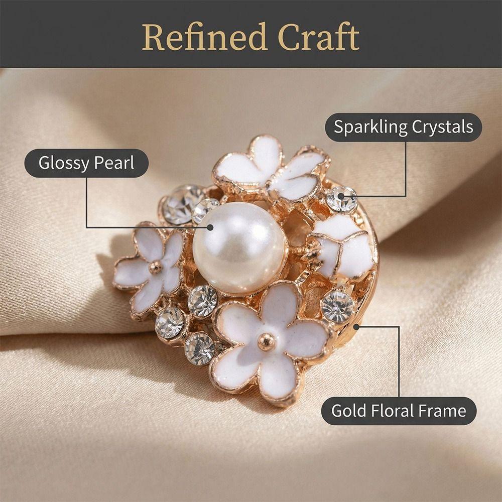 1PC Alloy Pearl Round Shirt Buckle Rhinestone Flower Cufflinksble  for Shirt Dress Decoration