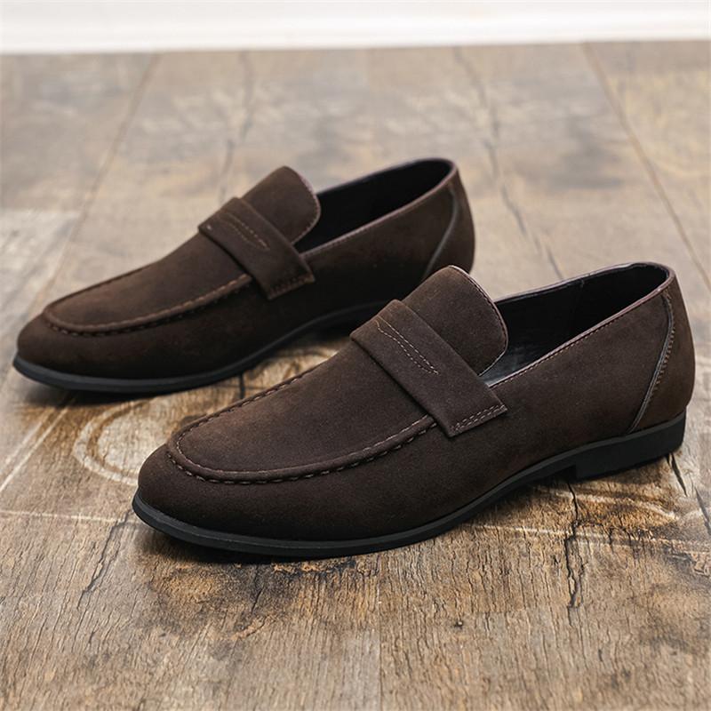 New Designer Gentleman Pointed Brown Black Wedding Formal Suede Leather Shoes For Men Casual Loafers Homecoming Dress Footwear