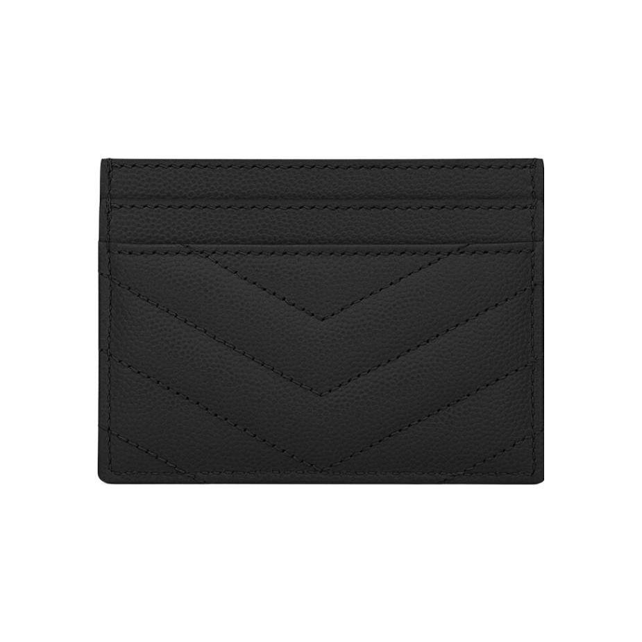 Saint Laurent Ysl Monogram Silver Logo Grainy Embossed Quilted Leather Card Holder Women Card Holder Black 423291-BOW02-1000