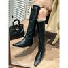 Cowhide Version~ Korean Version Flat Bottom But Knee Boots Women's Autumn and Winter New High Boots Leather Underwear Tube Boots