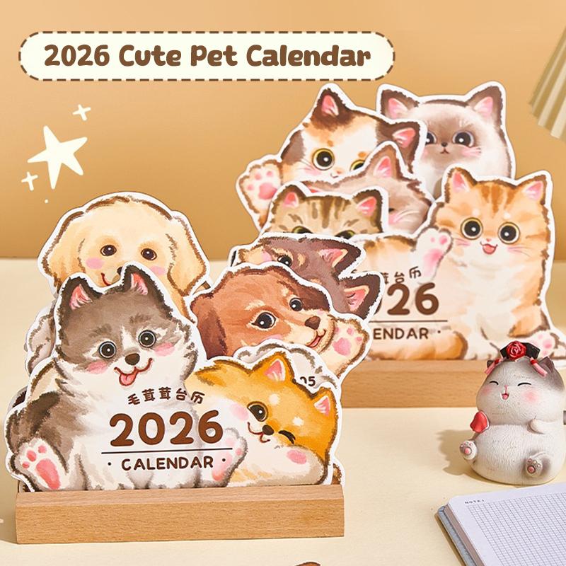 2026 Cute Cat Dog Card Insert Desk Calendar Office Home Monthly 12Month Family Planner Organizer New Year Calendar Desktop Decor