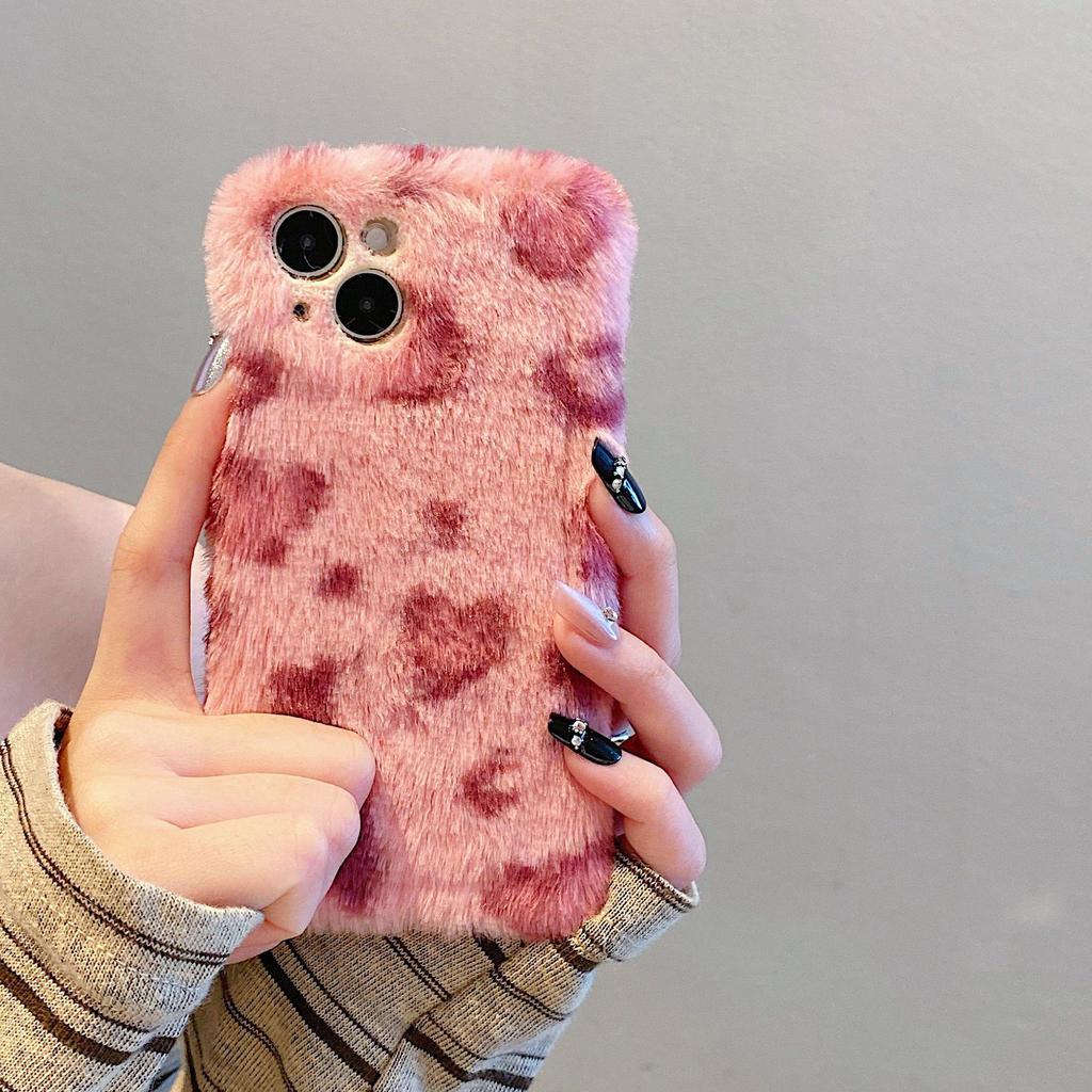 Applicable To Apple 17promax Mobile Phone Case IPhone16promax Plush Leopard Print 15/14 Autumn/Winter Protective Case
