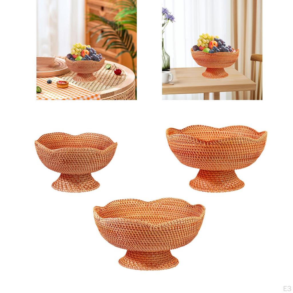 Rattan Basket Fruit Bowl Decoration Food Bread Storage Tray for Kitchen