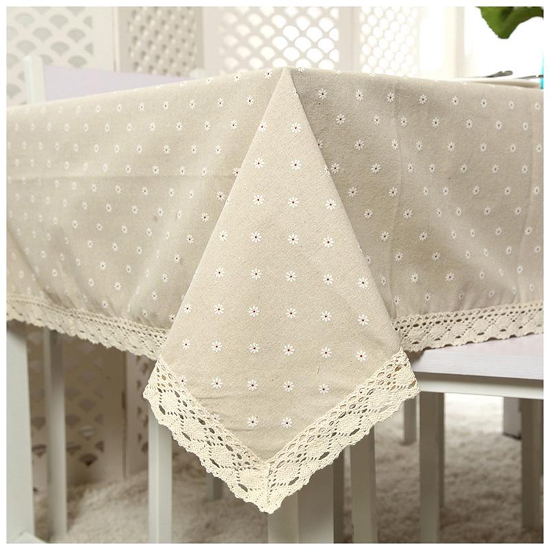 Zakka Printed Polyester Cotton Imitation Hemp Small Daisy Lace Tablecloth Coffee Table Tablecloth Cover Towel