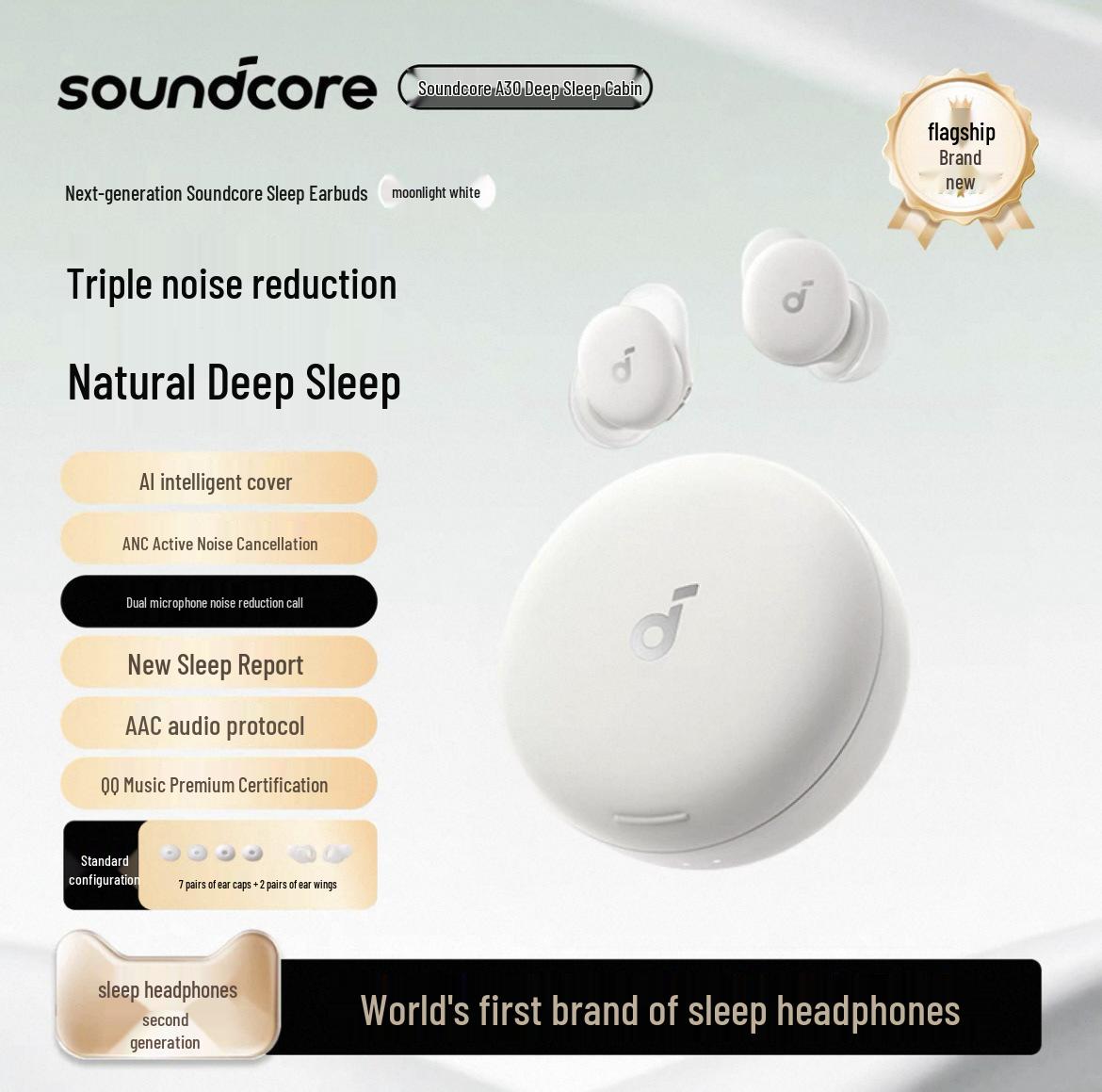 

Бездротові навушники для сну Soundcore A30 з шумозаглушенням, сумісні з бічним сном, версія 2025 року, висока якість.