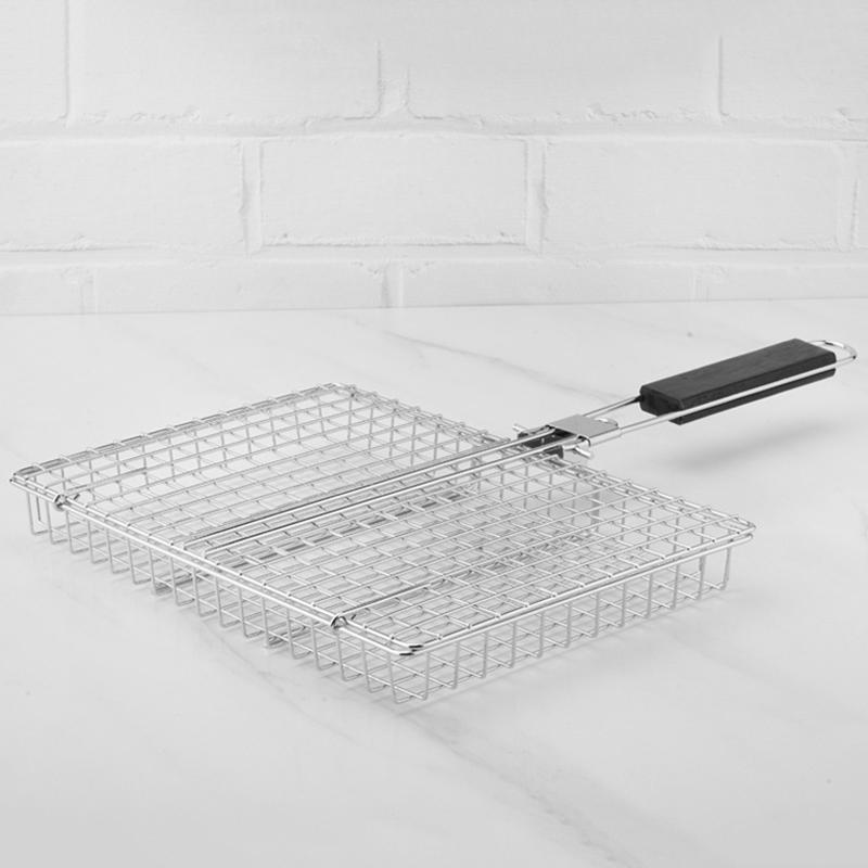 Grill Basket Folding Portable Stainless Steel Bbq Grill Basket With Handle For Fish Vegetables Shrimp Cooking Accessories