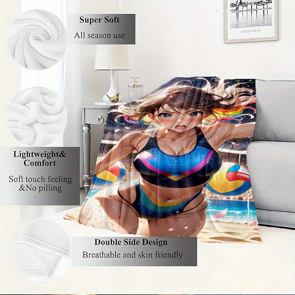 1pc Flannel Throw Blanket, Beach Volleyball,Sports,Summer FunPattern Printed Blanket, Warm Cozy Soft Blanket For Couch Bed Sofa Car Office C