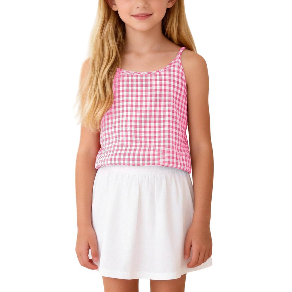 Children's Fashionable And Cute Plaid Sleeveless Camisole Casual Girls' Top
