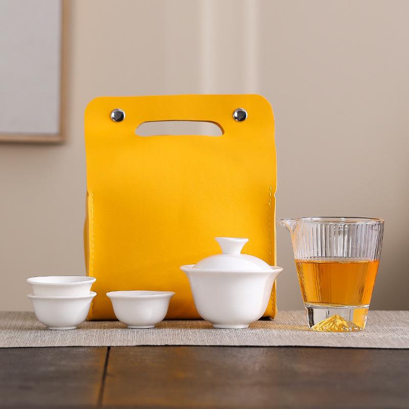 Travel tea set Portable white porcelain cover bowl Kuaike one pot three cups Outdoor business trip ceramic welfare Business gifts