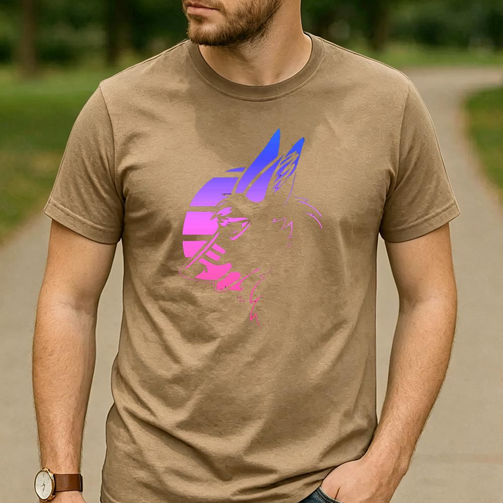 Vaporwave Gradient Wolf Head Sunset Circle Graphic T Shirt Unisex Crew Neck Short Sleeve Wildlife Fan Holiday Gift Top