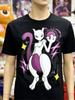 Unisex Lockere Passform Baumwolle Pokemon T-Shirt Weißer Körper mit Lila Schwanz Pokeball-Halte-Design Gelbe Sterne Lässiges Oberteil für Männer Frauen