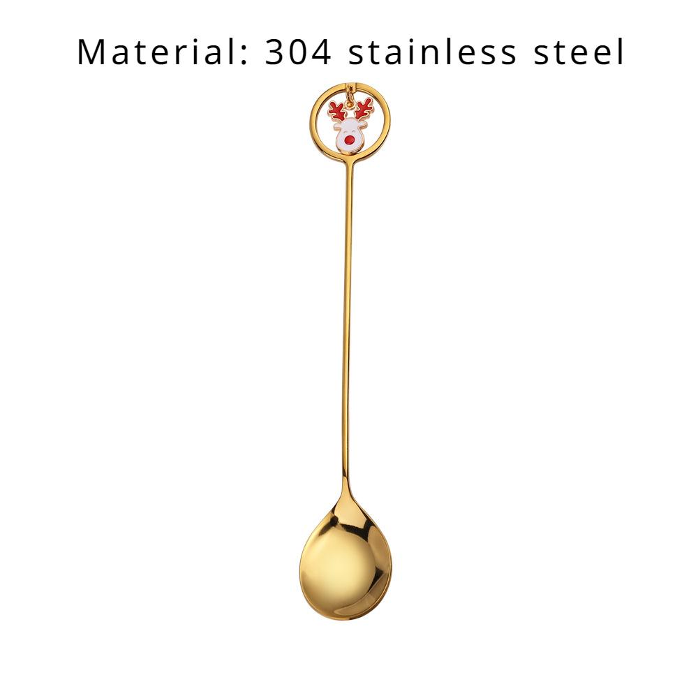 HANYANG Stainless Steel Christmas Dessert Spoon and Fork Gift Set Fruit Fork Father Christmas Coffee Spoon Hotel Household Tableware